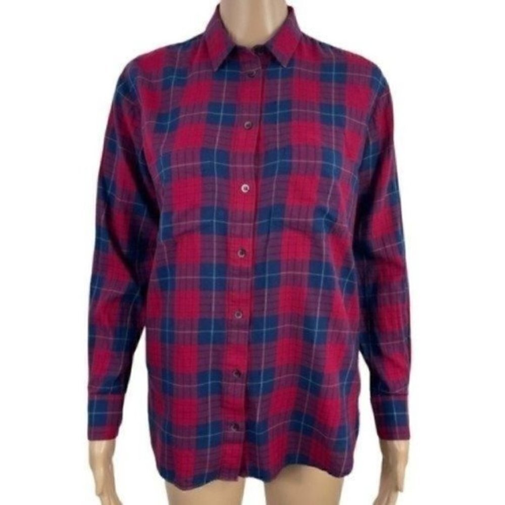 Madewell oversized Boyshirt in Edina Plaid Chic Red & Blue Style E0836 Size XS